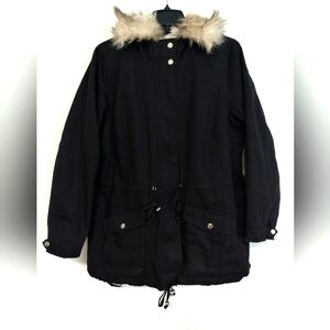 New Women's Parka Black Fur-Trimmed Jacket / Size 0X (14-16)